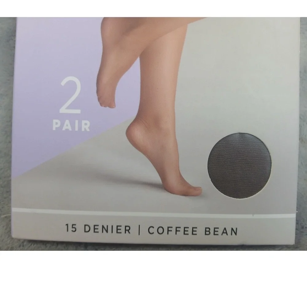 Silk Impressions Sheer Ultra Fine High Waisted Pantyhose 2 Pair Coffee Bean‎ XXL